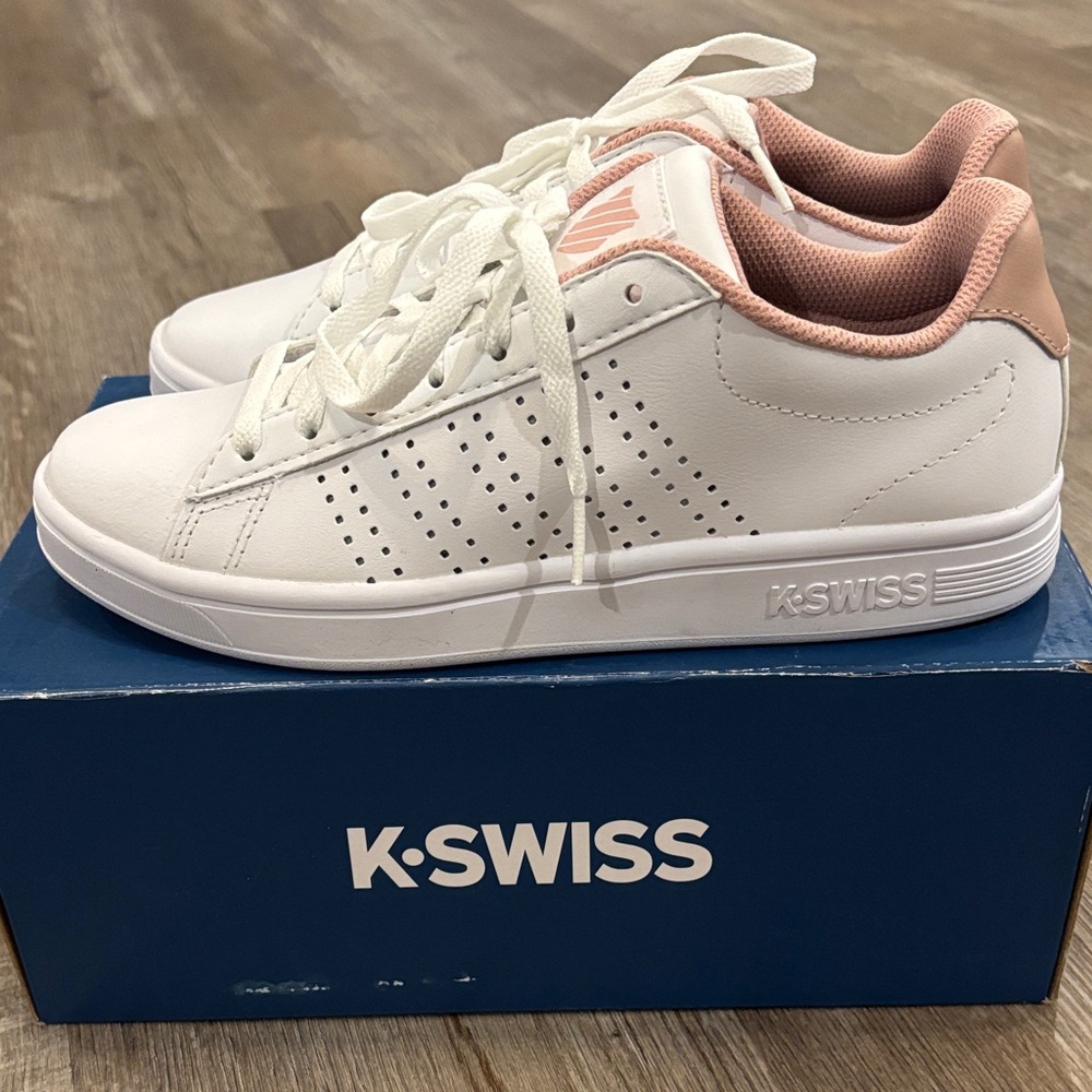 K-Swiss Women's White and Pink Lace-Up Sneakers - Picture 2 of 7